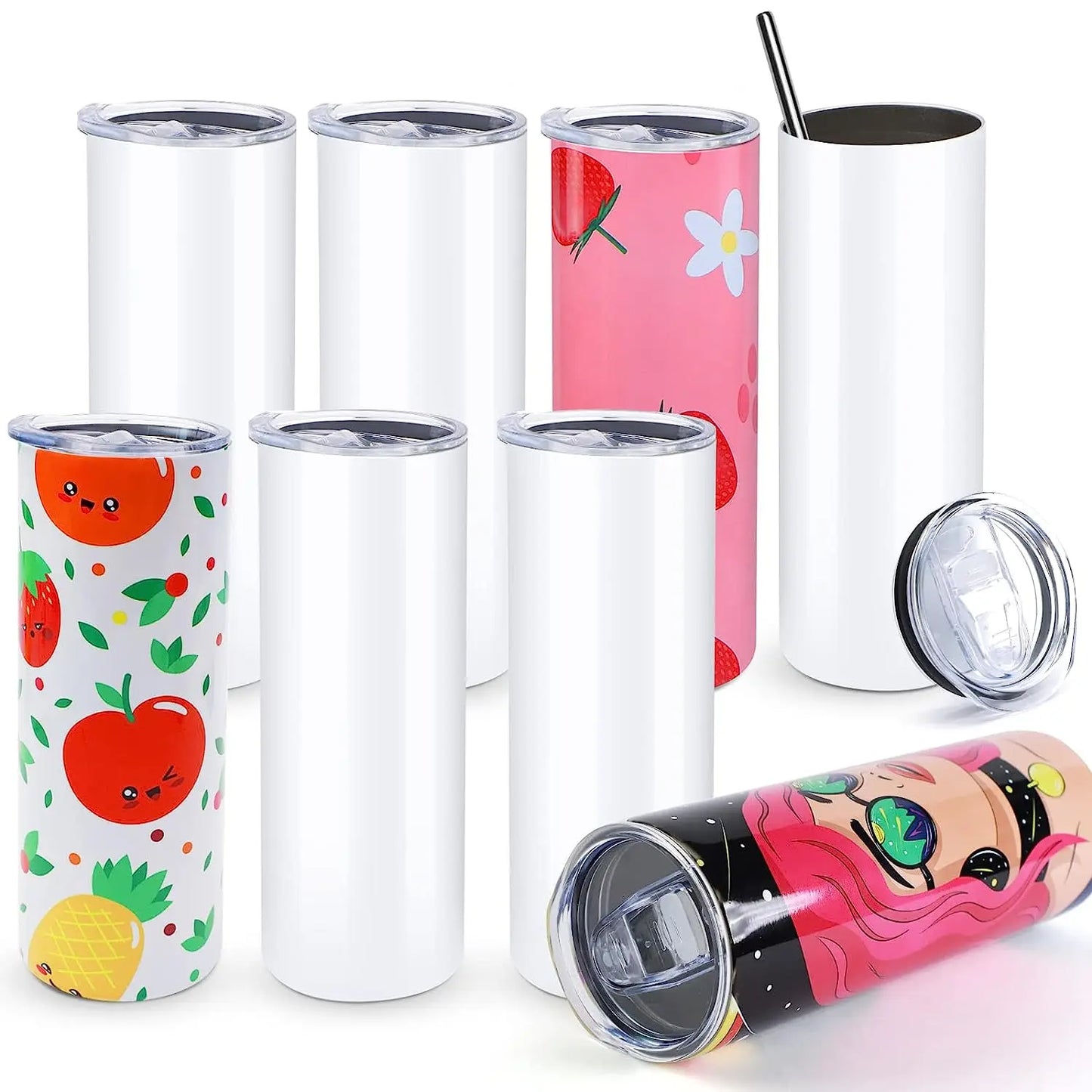 Sublimation Skinny Tumbler DIY Mugs Blank Gift Set With Papers