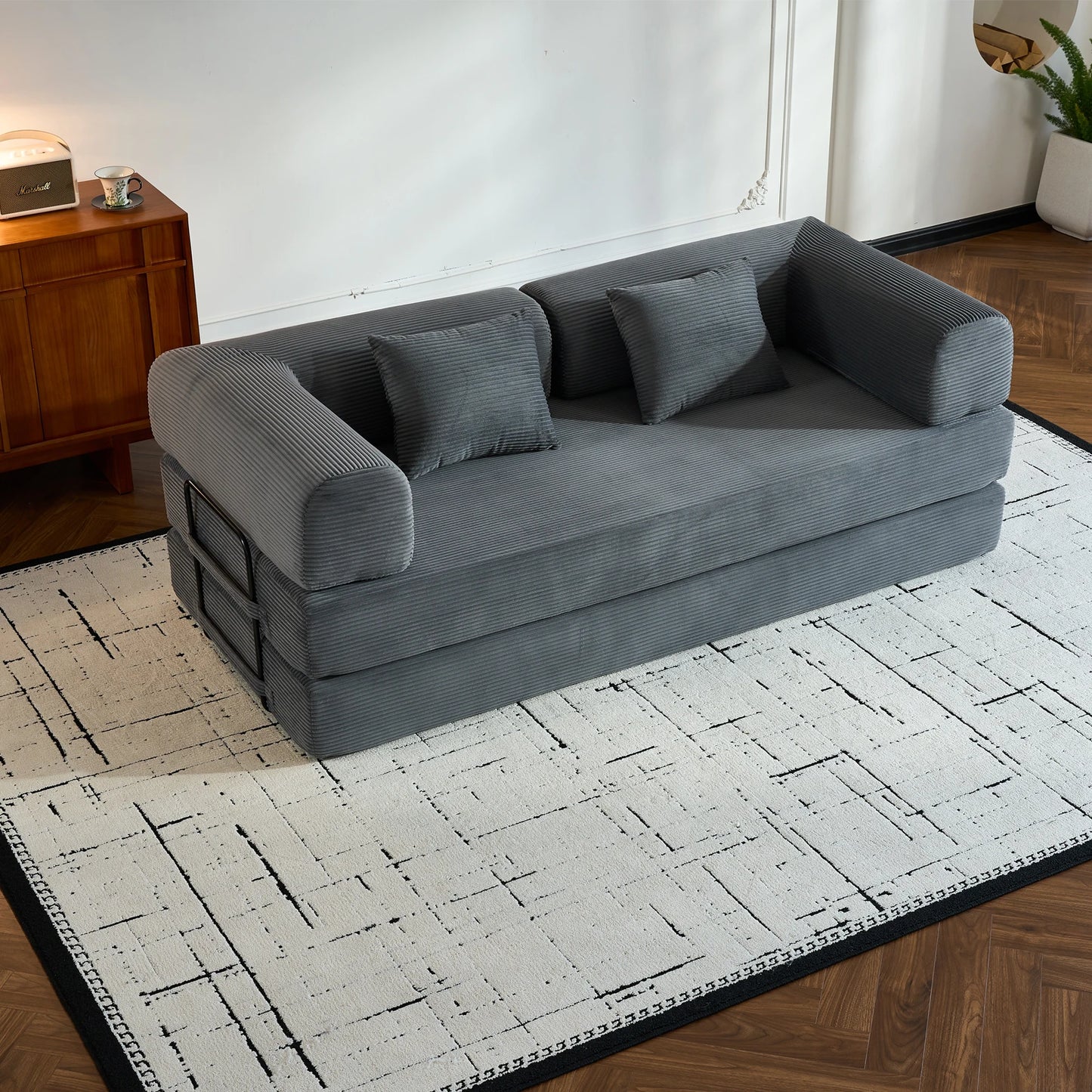 THOLASIS Folding Convertible Sofa Bed Corduroy Futon for Small Spaces