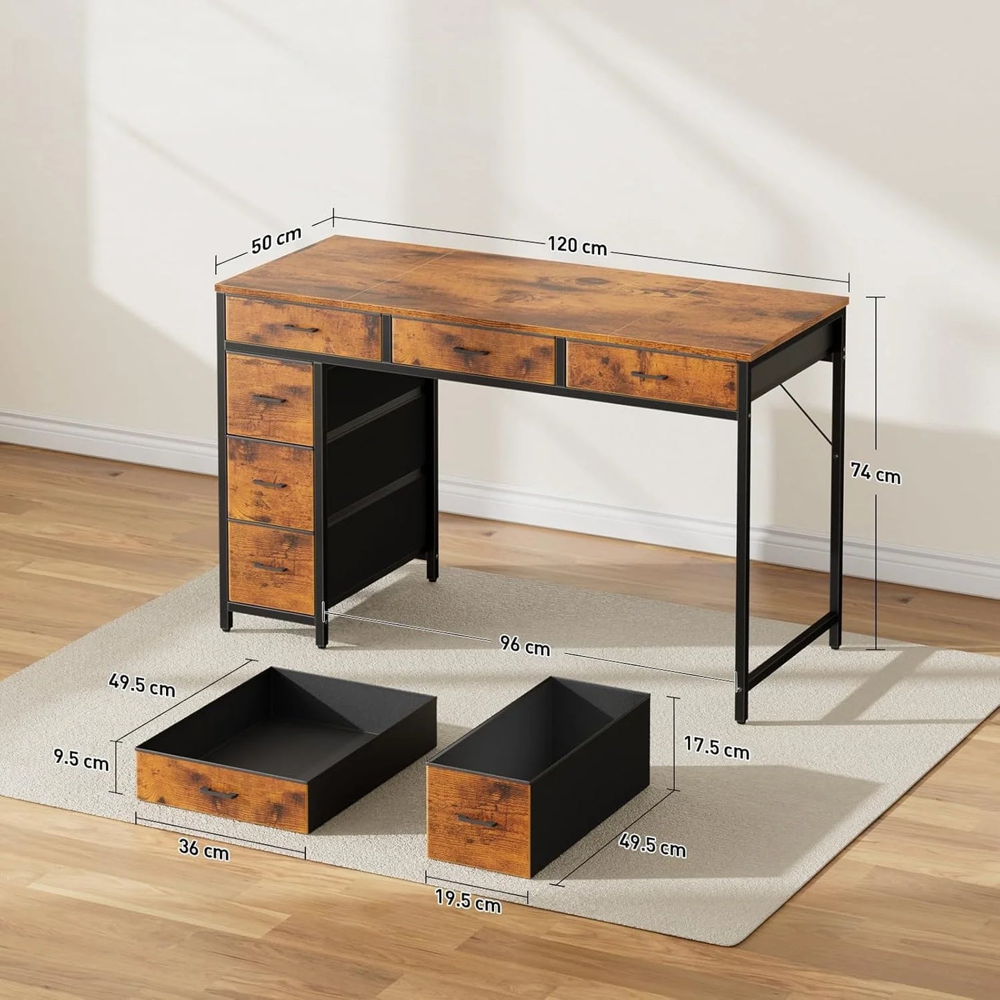 FRODROVIA Six Drawer Office Desk With Storage For Home Office