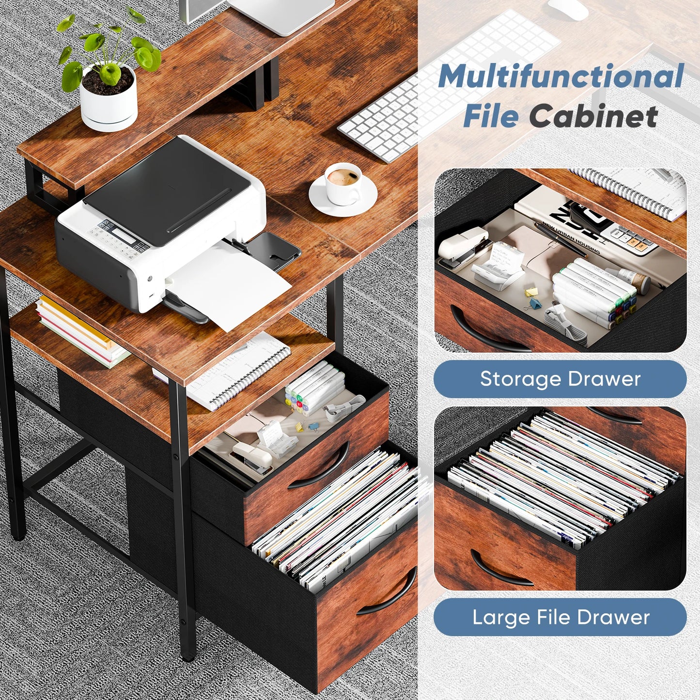 JHK L Shaped Desk With Two Drawers And Charging Station