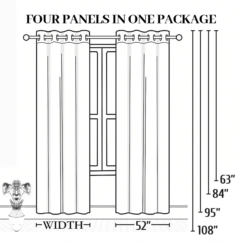4 Panels Blackout Curtains Thermal Insulated Drapes For Living Room