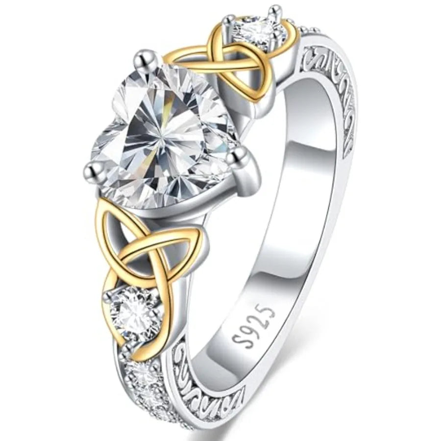 Moissanite Promise Ring For Her Heart Shaped Celtic Knot 2CT