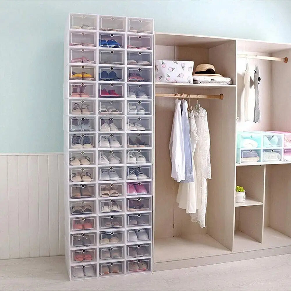 Foldable Flip Shoe Boxes Set 20 Or 24 Pack Clear Plastic Organizer
