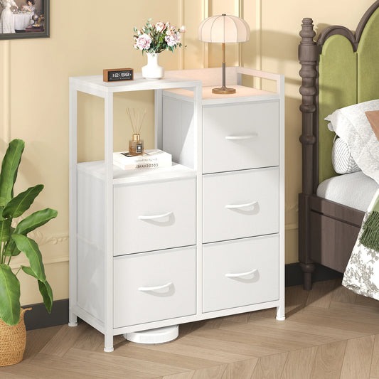 JHK 5 Fabric Drawer Chest With Raised Shelf Metal Frame TV Stand