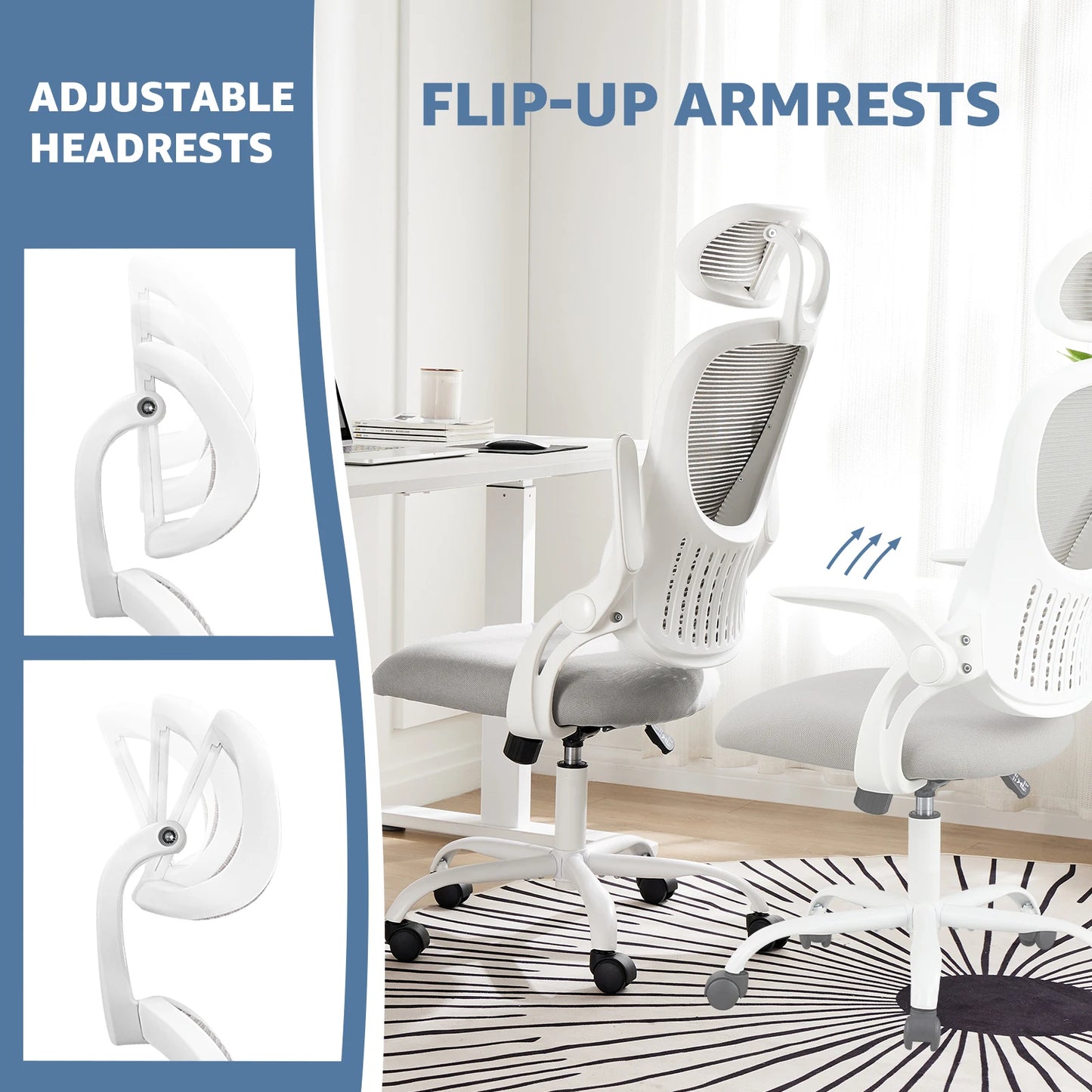 JHK Mesh Ergonomic Office Chair Flip-Up Arms Lumbar Support