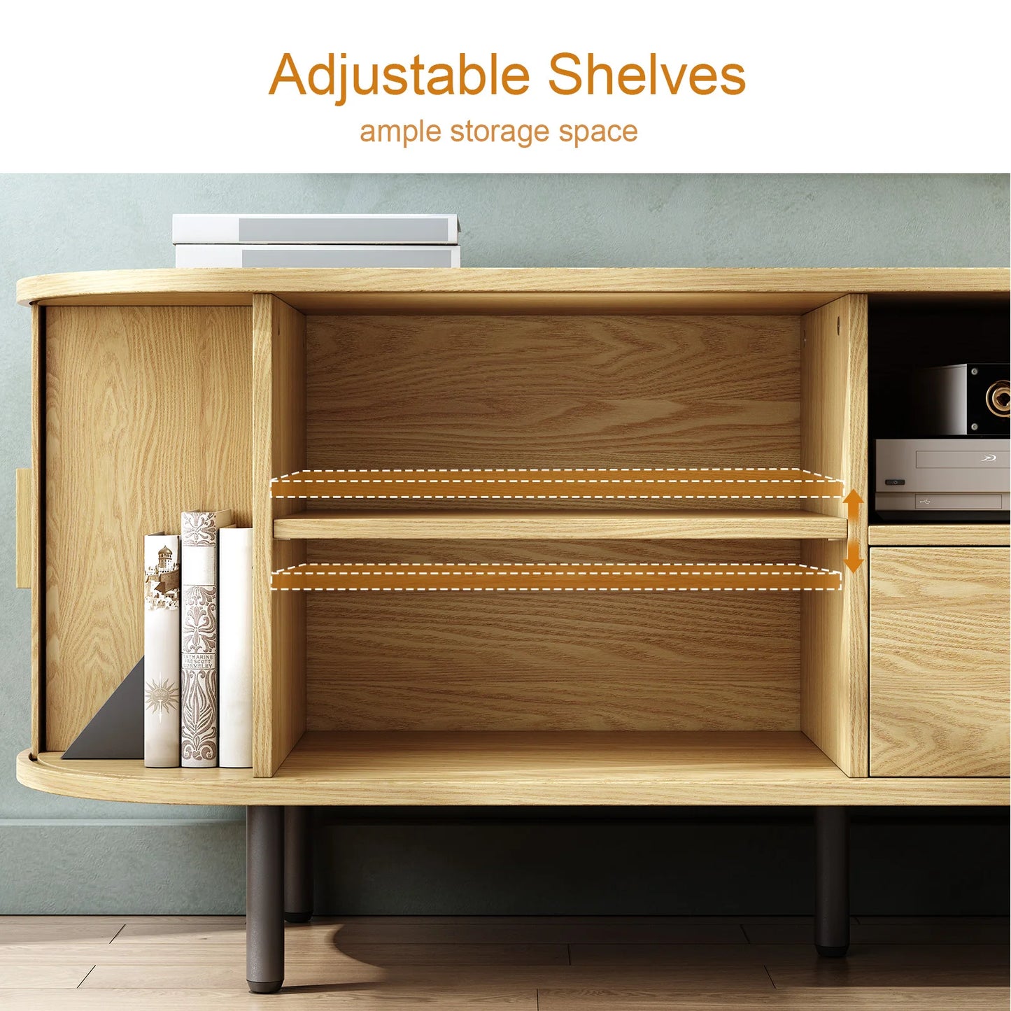 ONBRILL TV Stand With Power Outlet And Adjustable Shelves