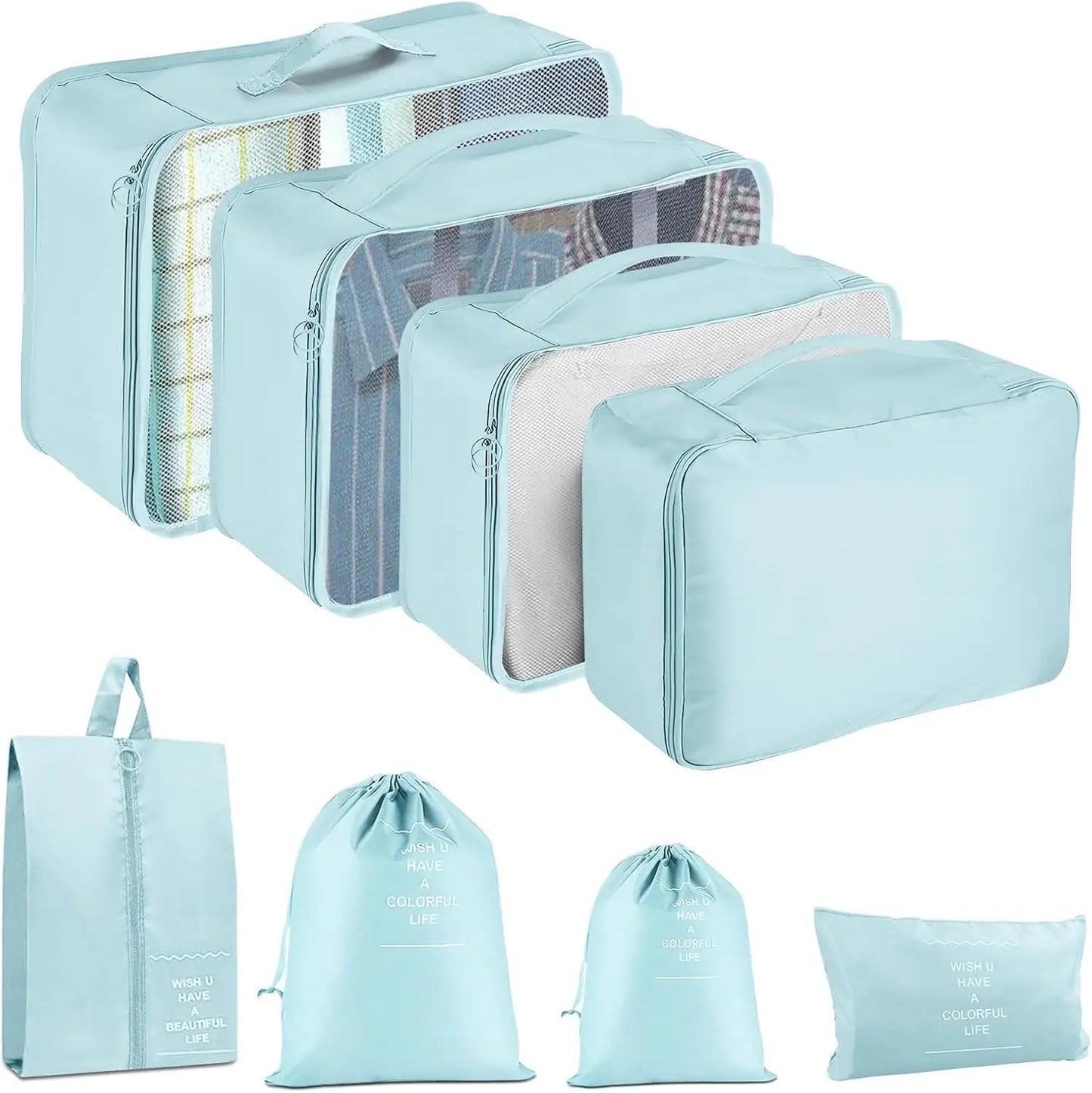 8-Piece Travel Packing Cubes Set Mesh Luggage Organizer Bags