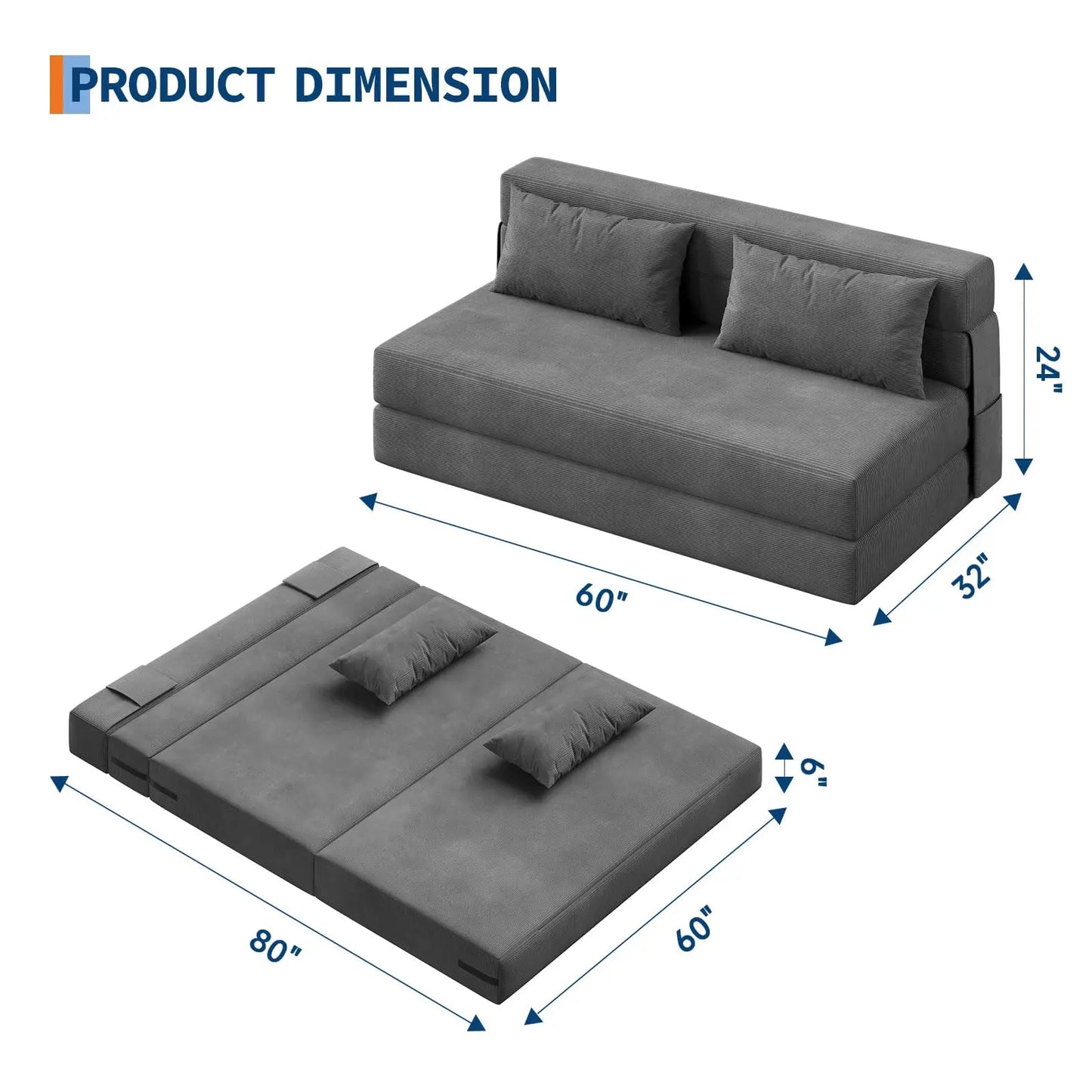 HobbyLane 4 In 1 Folding Sofa Bed Couch With Pillow Loveseat