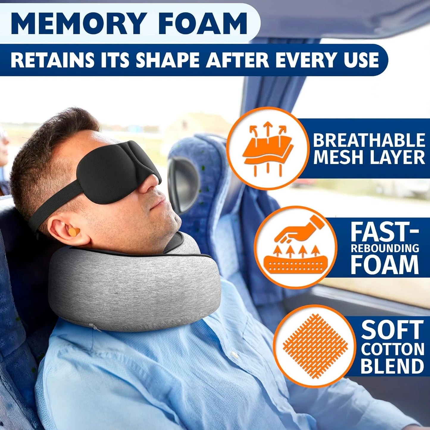Travel Neck Pillow Memory Foam With Carry Bag For Airplanes