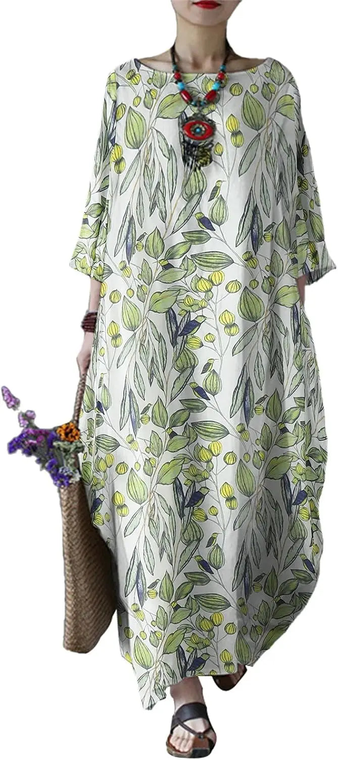 Cotton Caftan Maxi Dress Loose Fit For Autumn Casual