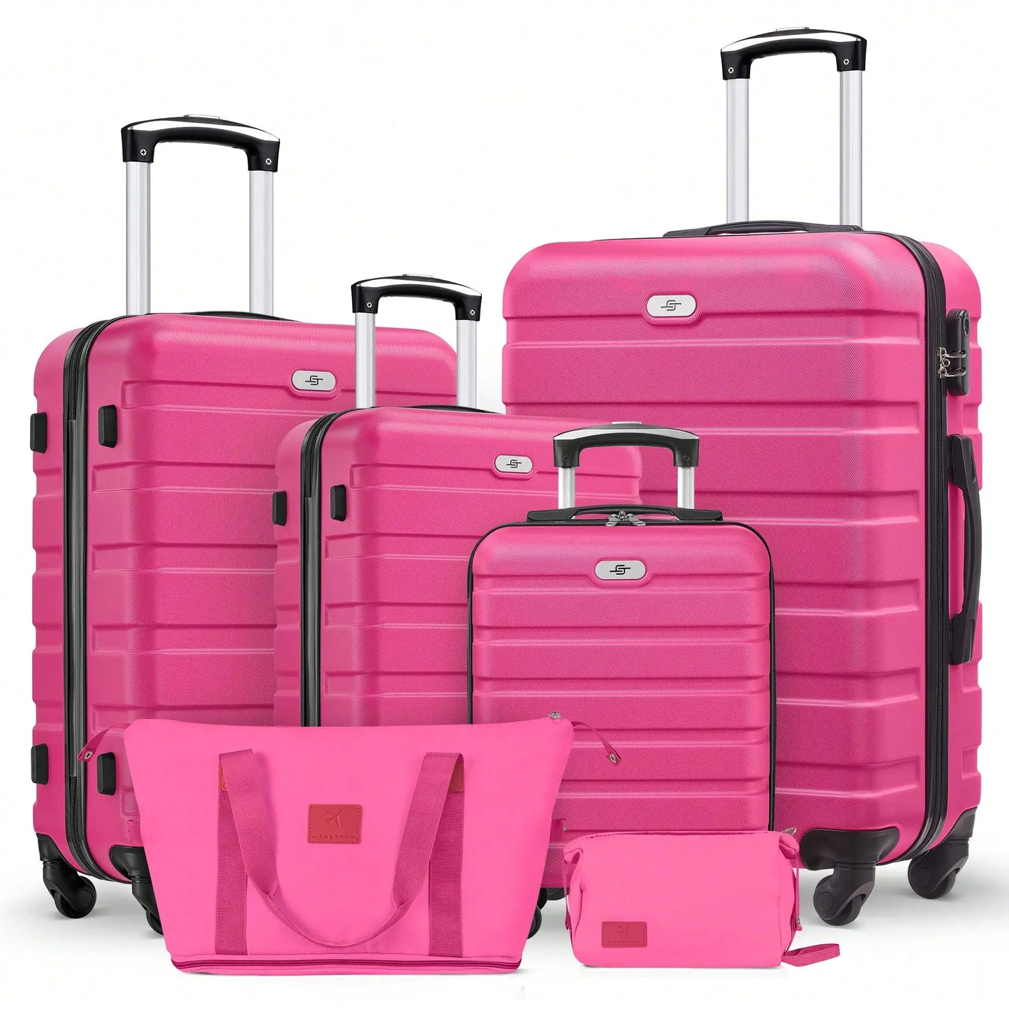 Six Piece ABS Hardside Spinner Luggage Set With Travel Bags
