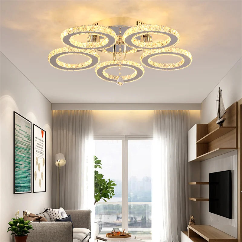 GreeLustr Modern Pendant Light LED Crystal Ring Ceiling Lamp