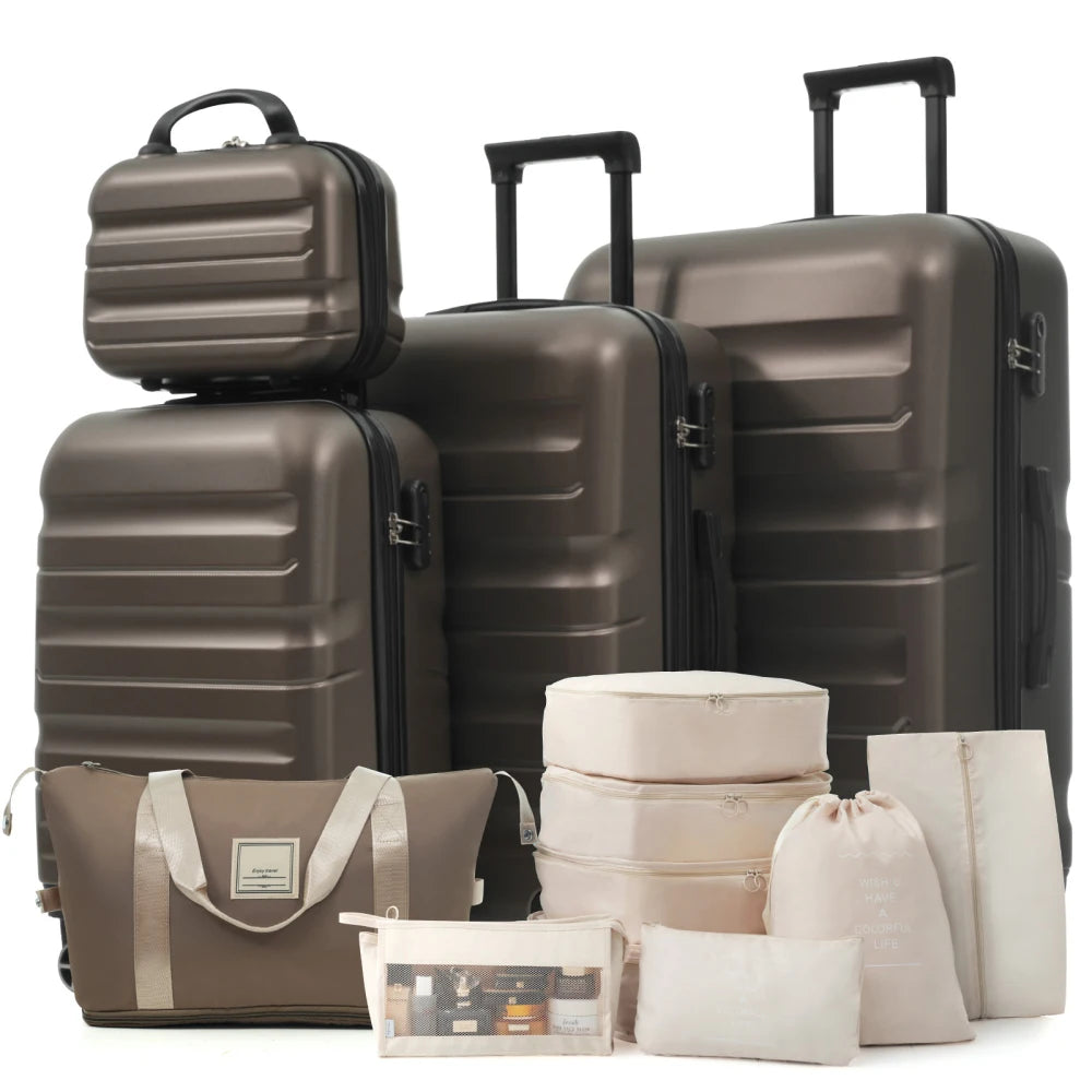 Hardshell ABS Luggage Set With Spinner Wheels Durable Travel Cases