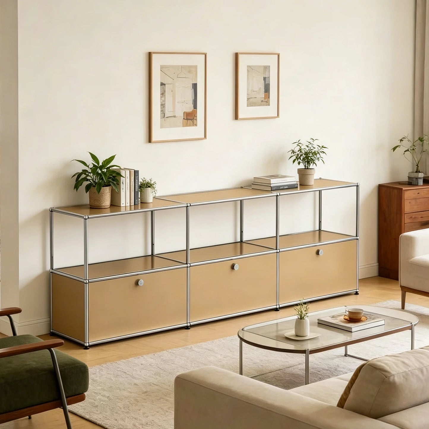 Modular Sideboard Storage Cabinet With Metal Frame