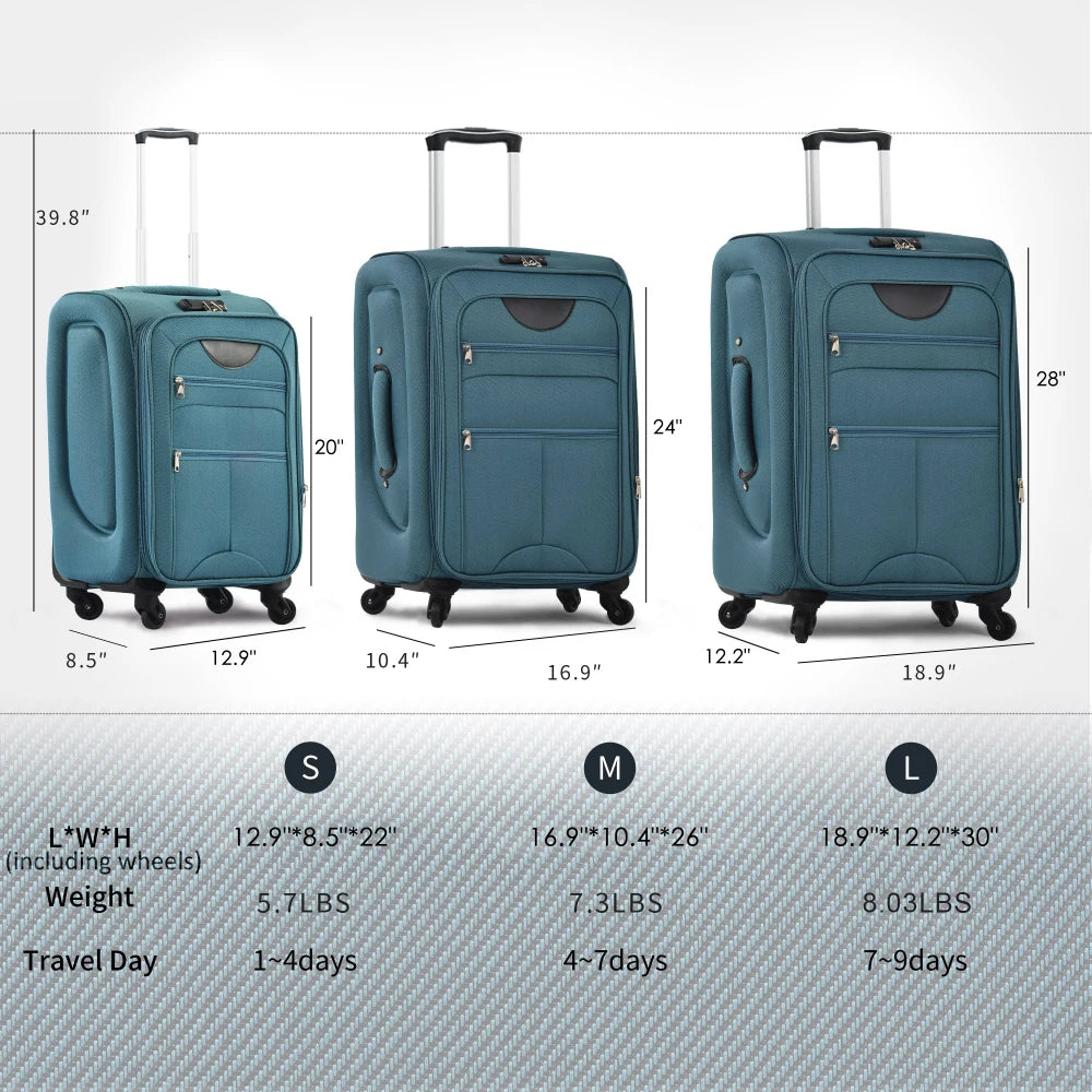 Expandable Softside Luggage Three Piece Set With Spinner Wheels TSA Lock
