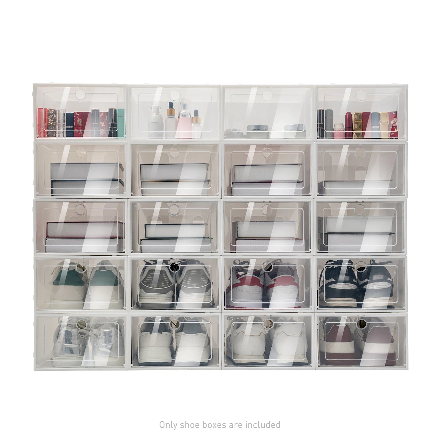 Foldable Flip Shoe Boxes Set 20 or 24 Clear Plastic