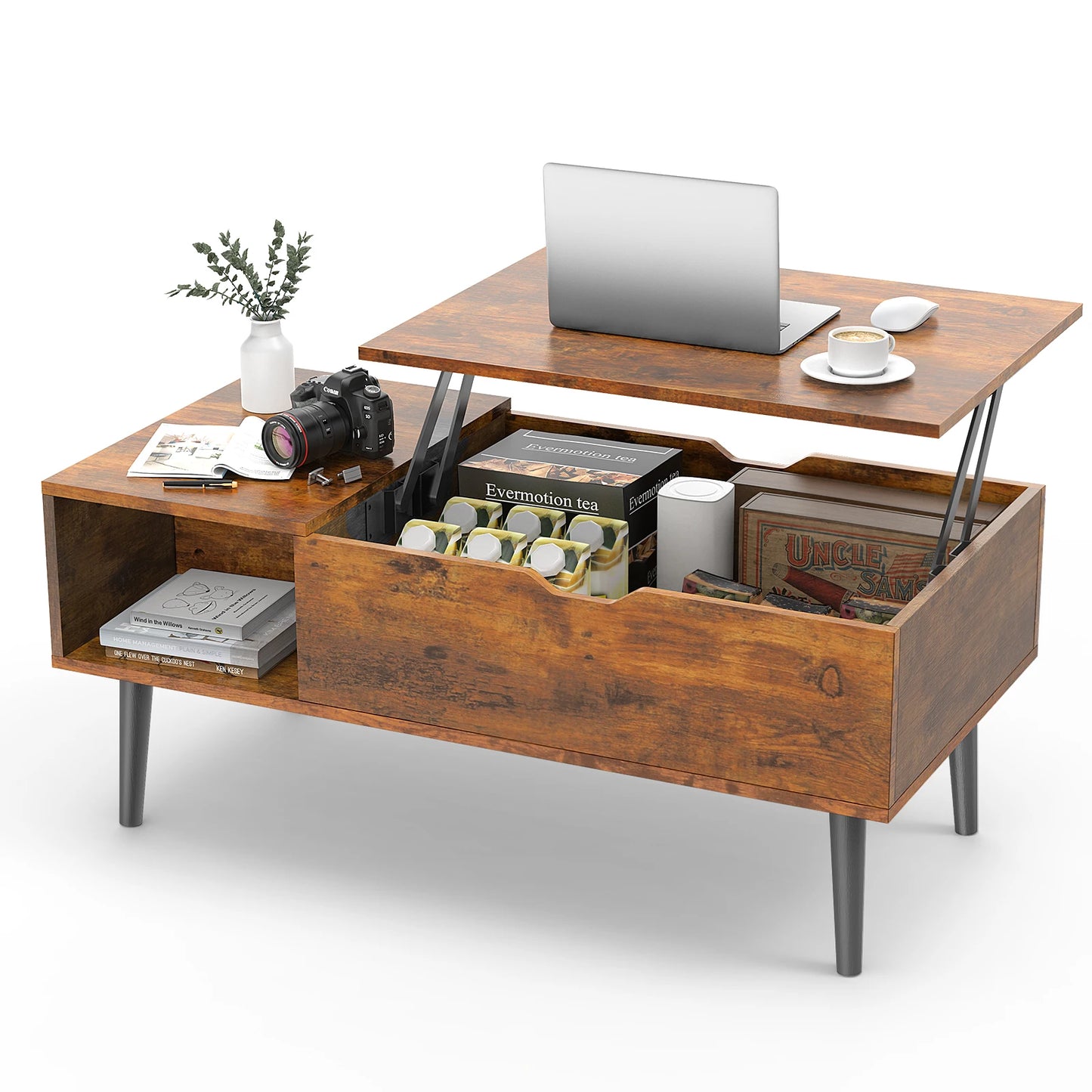 JHK Lift Top Coffee Table With Adjustable Storage Shelf For Living Room