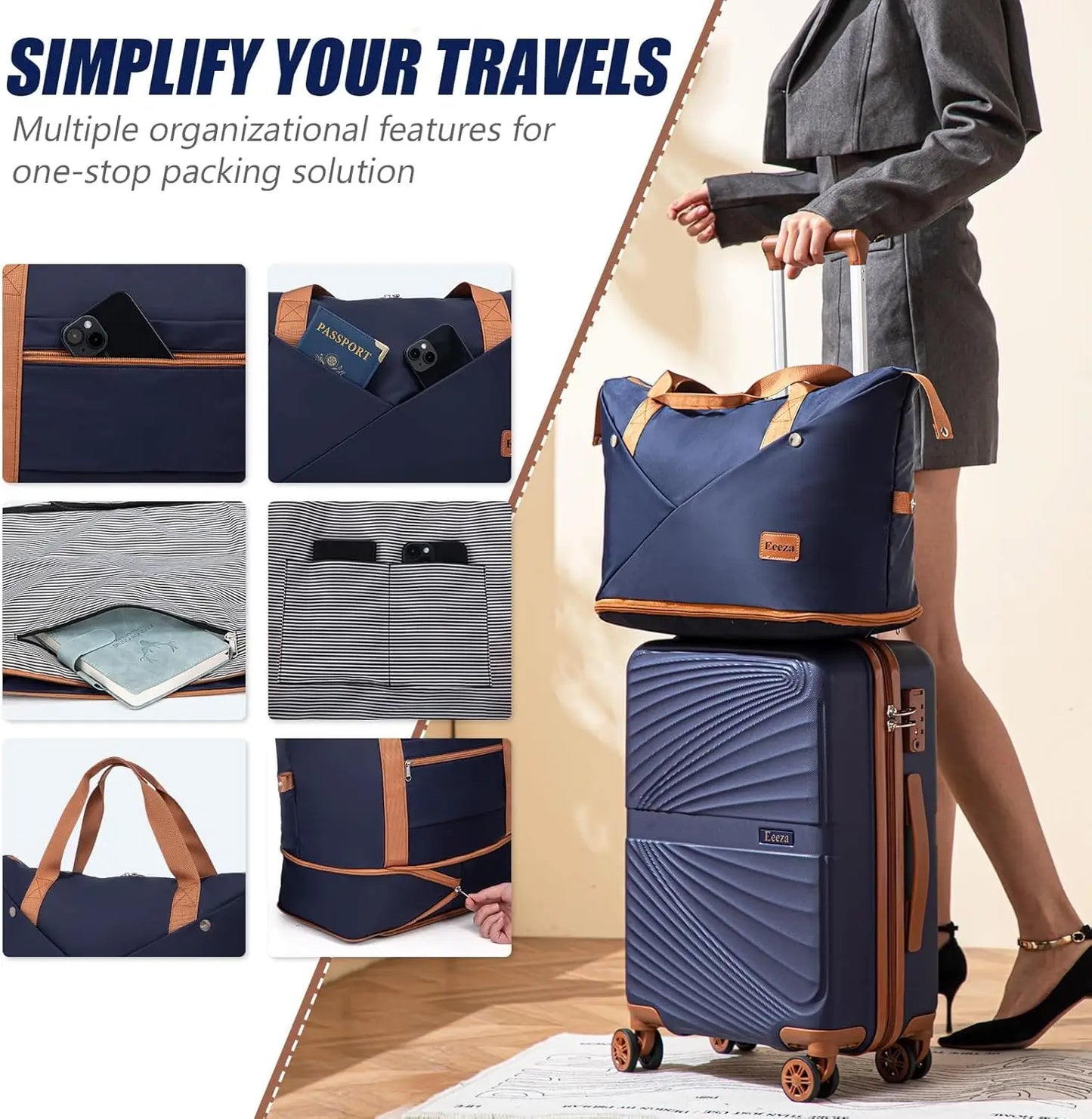 5 Piece ABS Luggage Set With Spinner Wheels TSA Lock
