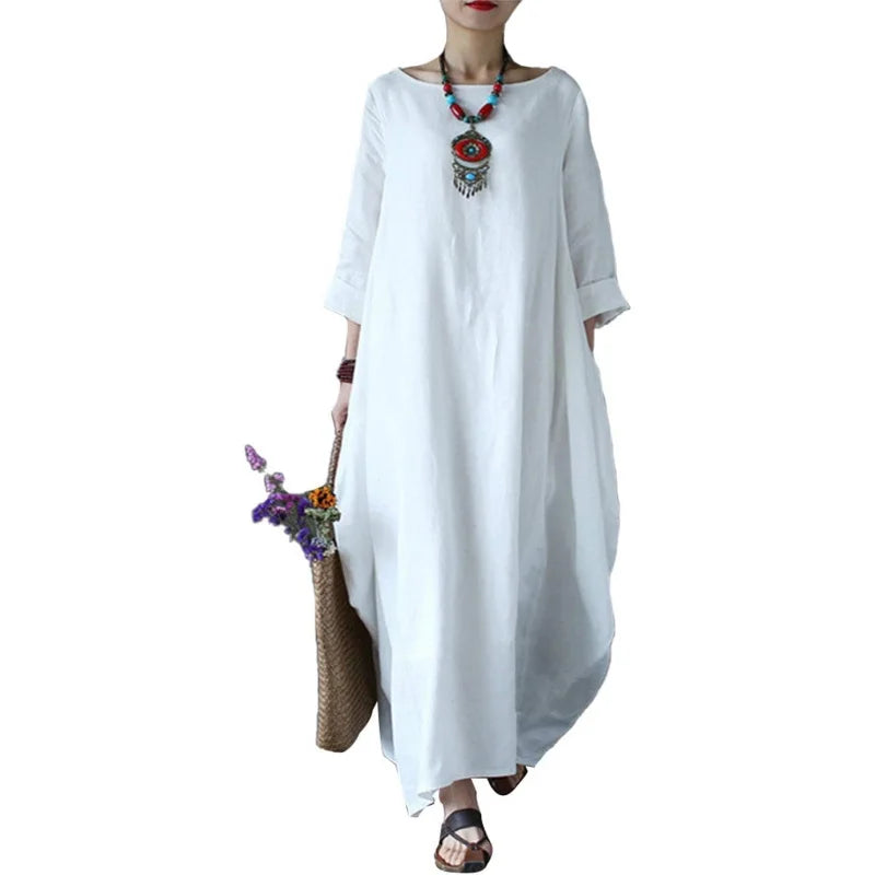 Cotton Caftan Maxi Dress Loose Fit For Autumn Casual