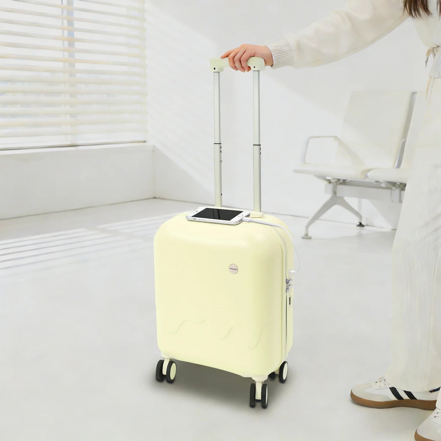 Hardside Carry On Luggage ABS PVC With USB Port Cup Holder Password Lock