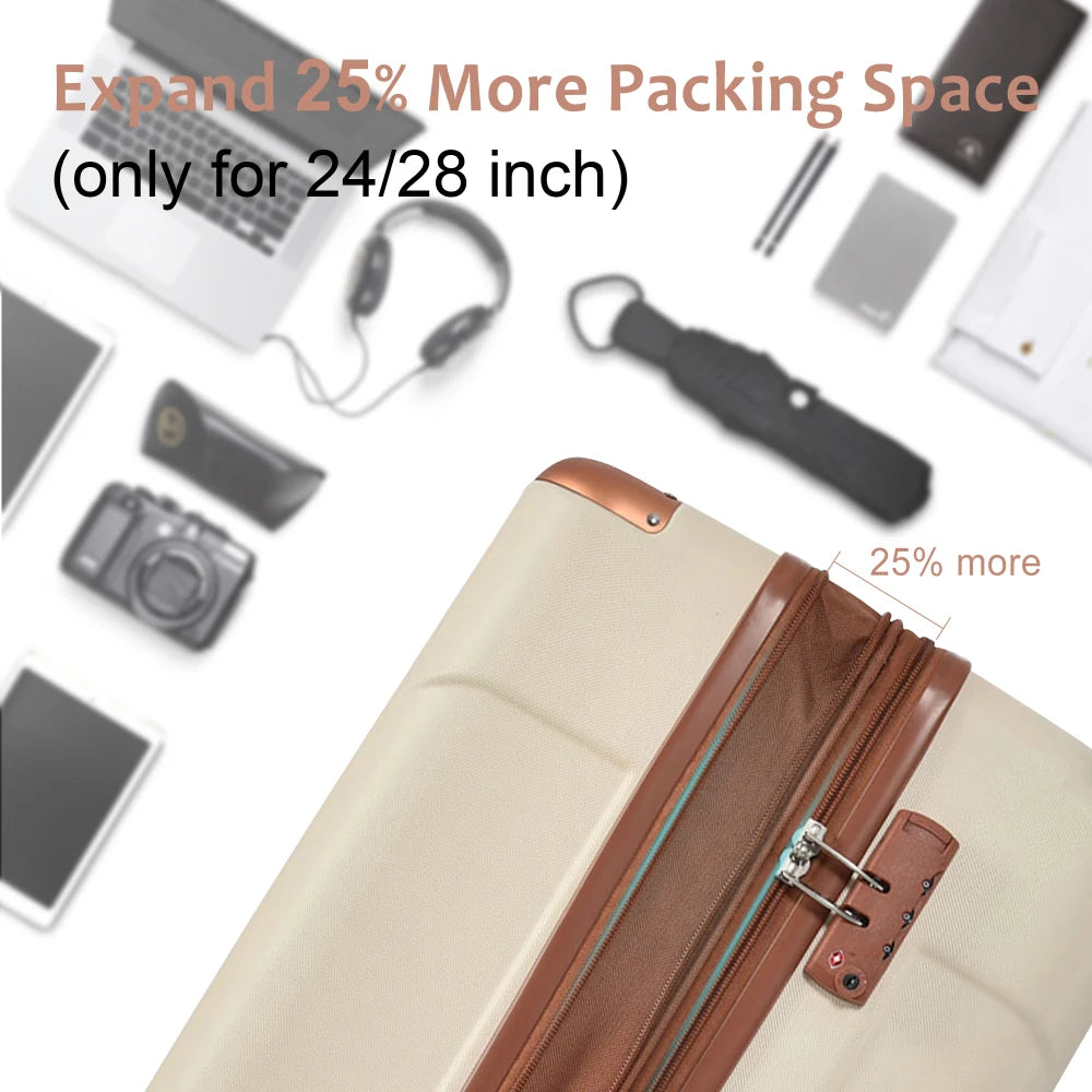 3 Piece Expandable ABS Luggage Set TSA Lock Spinner