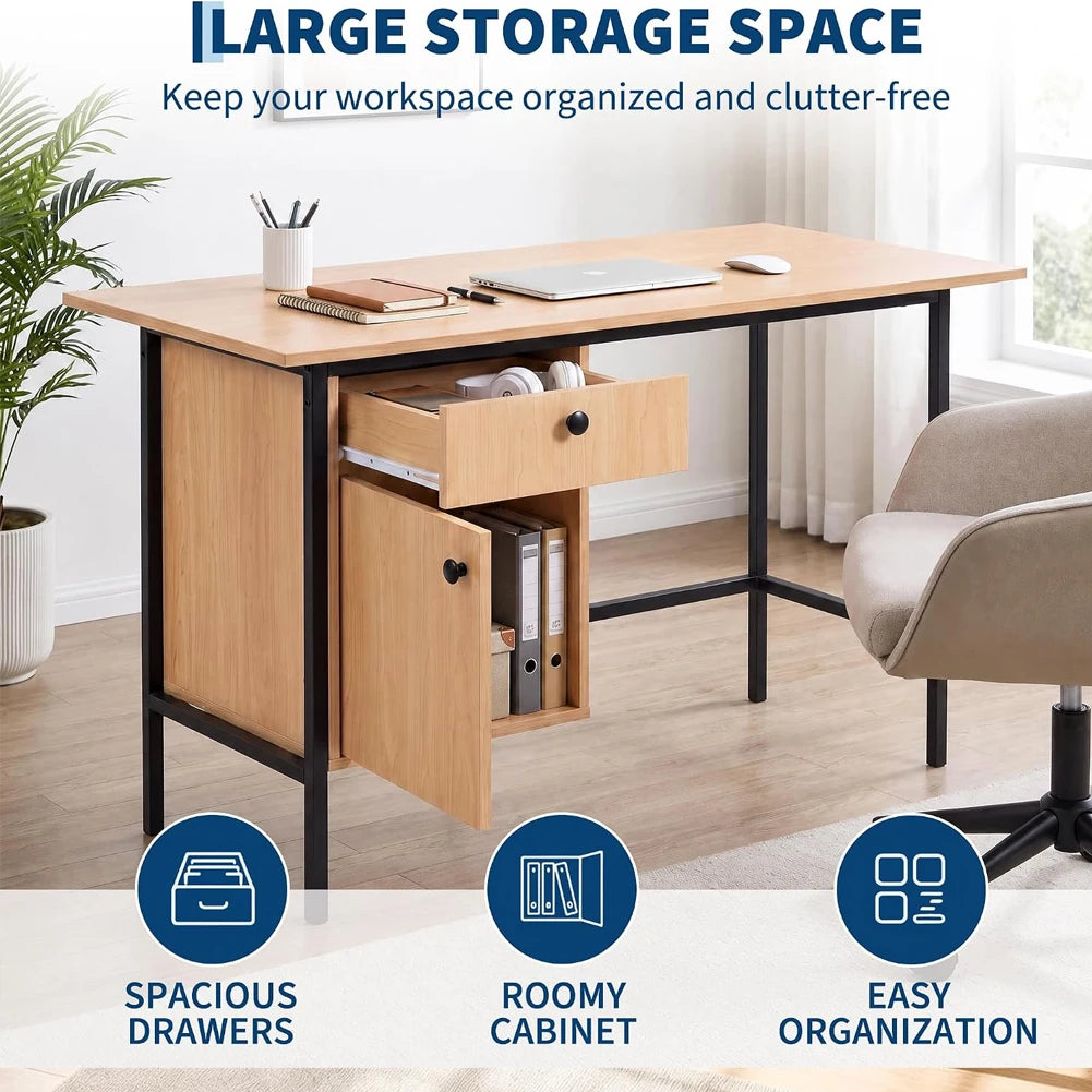HiMISS Home Office Desk With Drawer And Door Storage