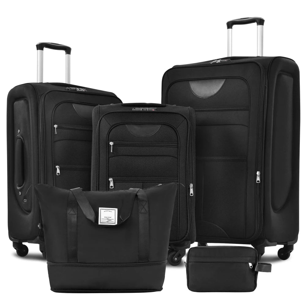 Expandable Soft Shell Luggage Set Polyester With TSA Locks