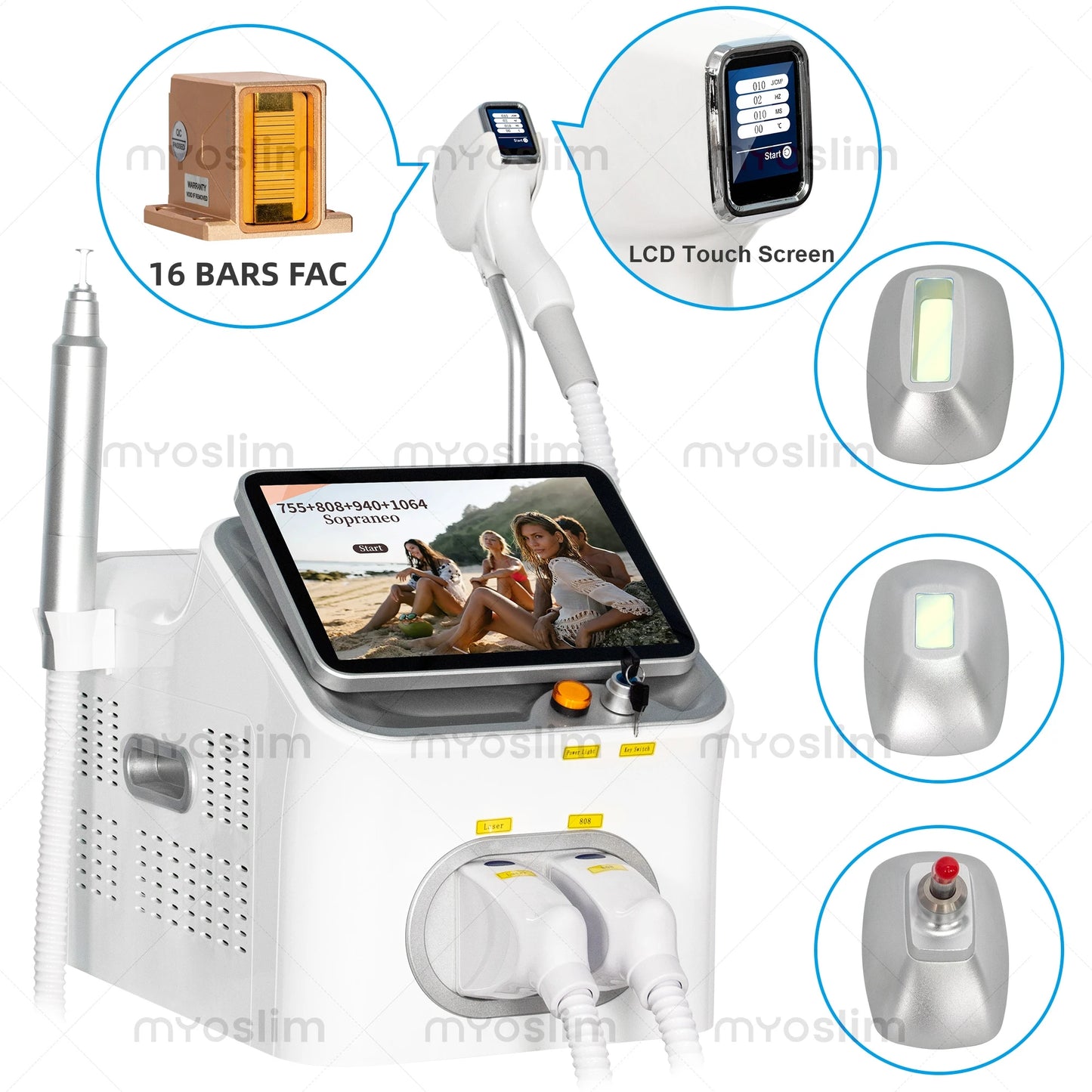 MYOSLIM 5000W Picosecond Diode Hair Removal 755 808 940 1064 NM 2 In 1 Machine