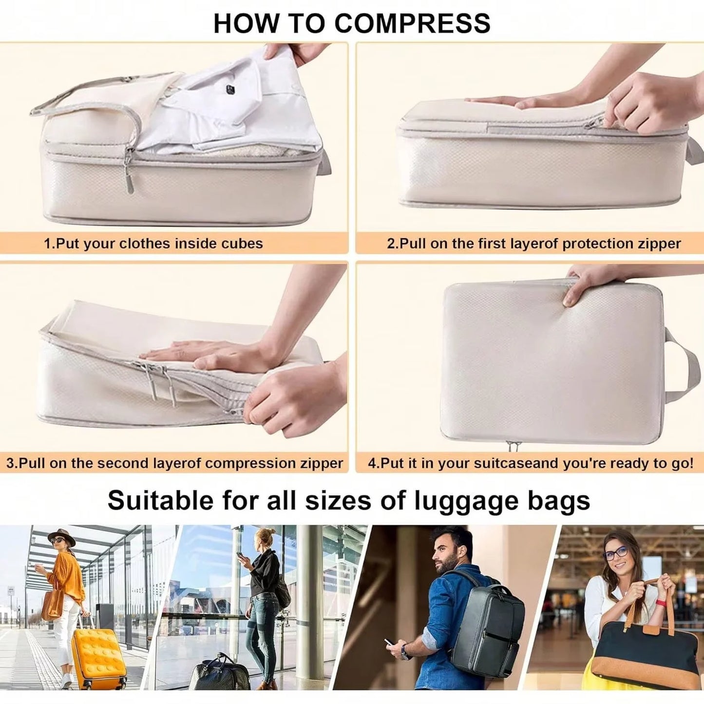 4pc Luggage Compression Packing Set For Space Saving Travel Bags