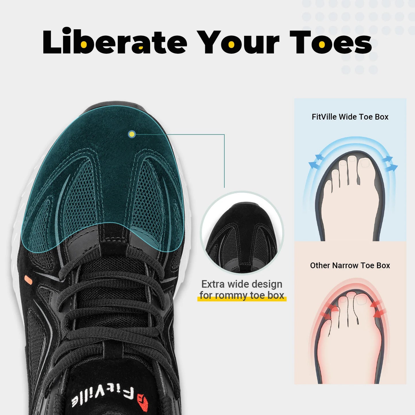 Fittington Mens Extra Wide Walking Shoes Non Slip Flat Feet