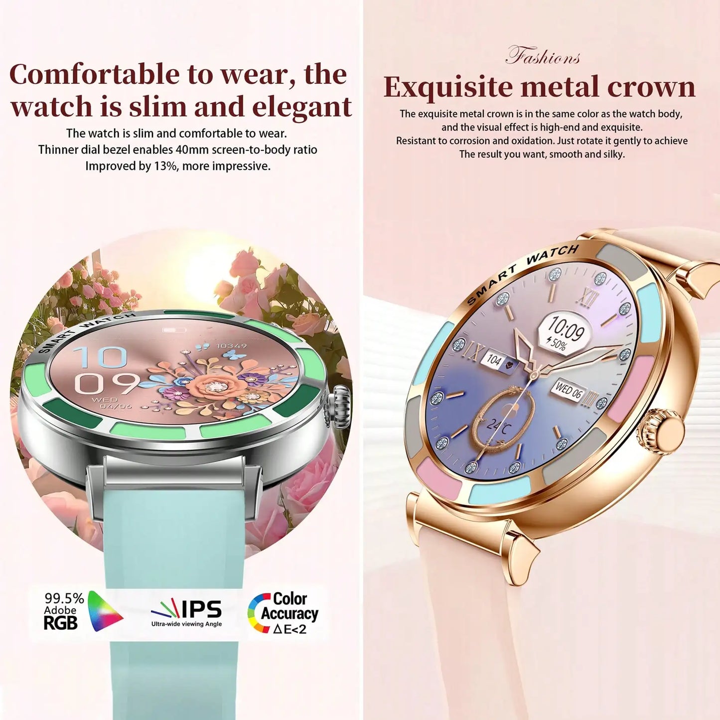Smart Womens Watch Bluetooth Fitness Tracker Heart Rate SpO2 Waterproof