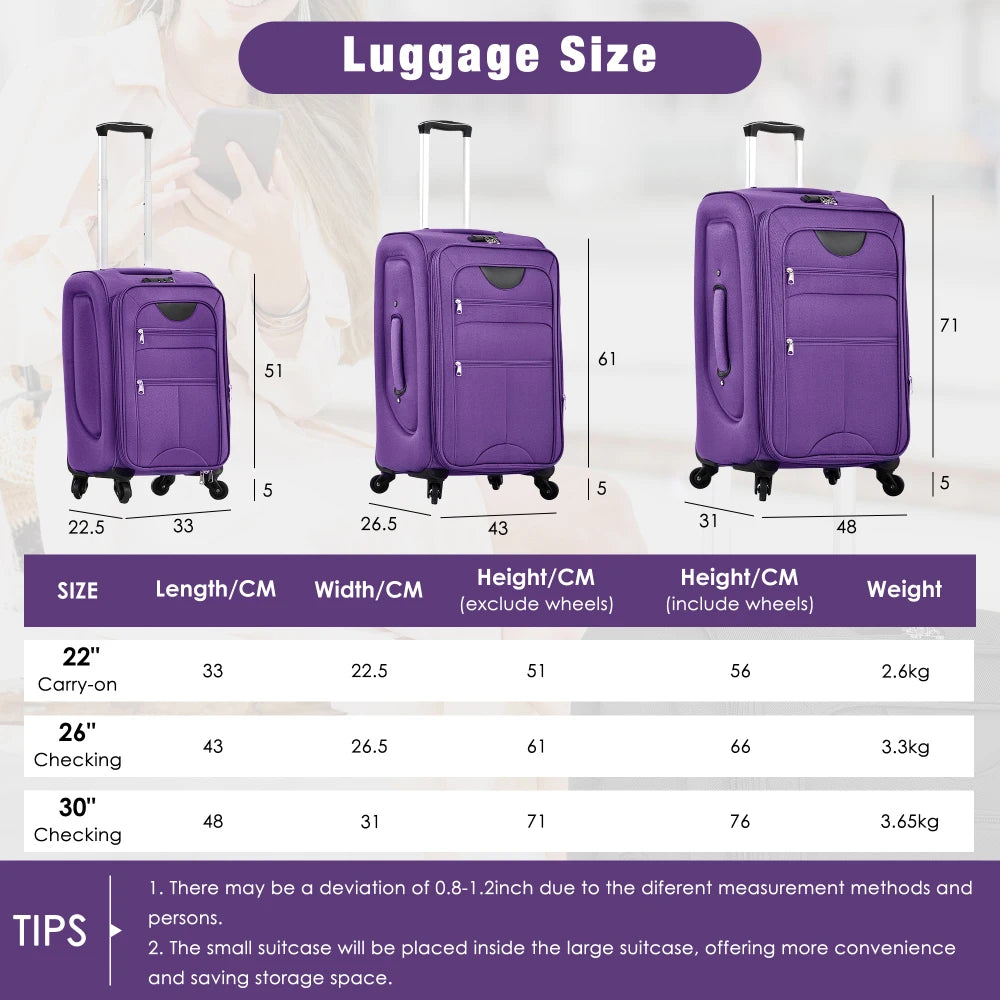 Expandable Soft Shell Luggage Set Polyester With TSA Locks