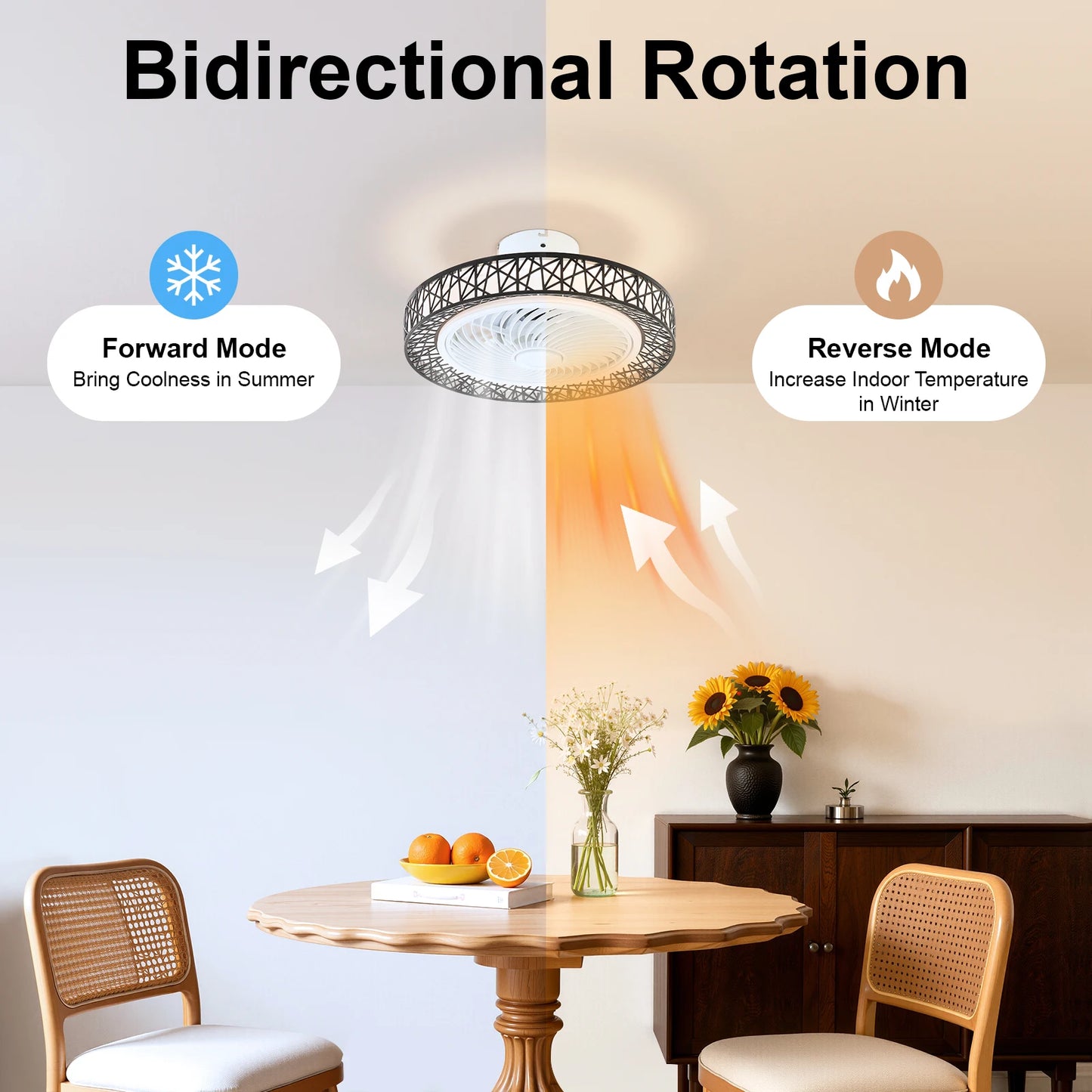 Bymaocar 6 Speed Ceiling Fan Light With Remote Control LED