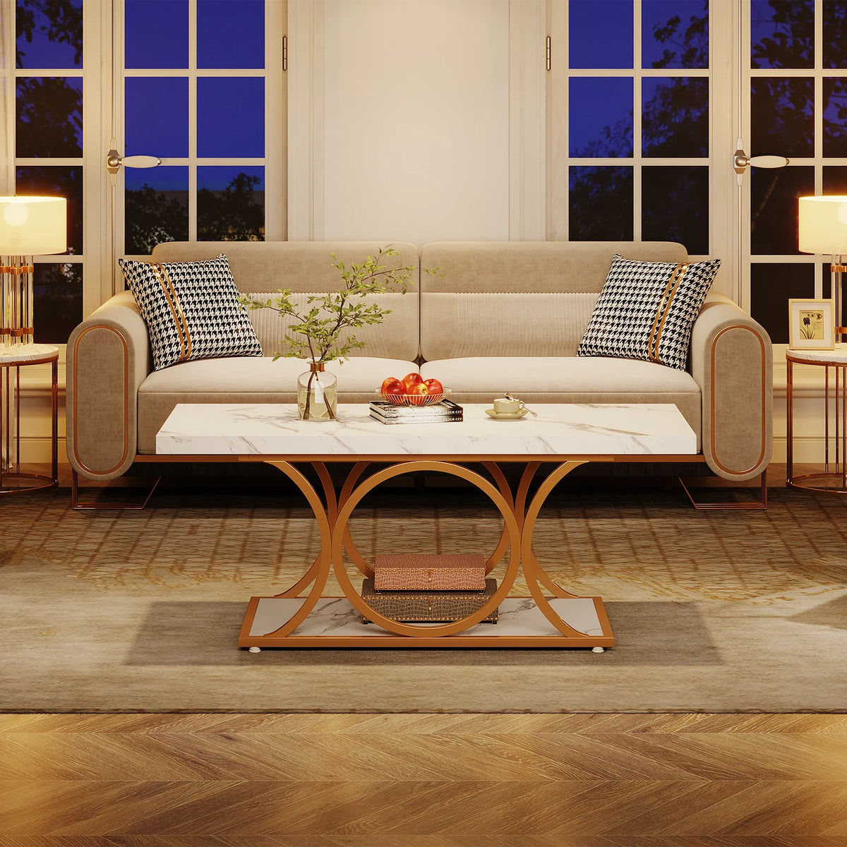 Tribesigns Modern Rectangle Faux Marble Two Tier Wood Coffee Table