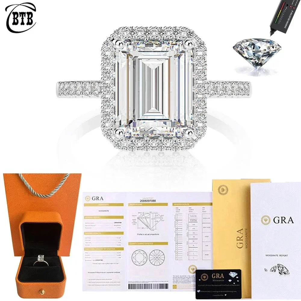 CBTB Rectangular Moissanite Ring 925 Sterling Silver Engagement Ring