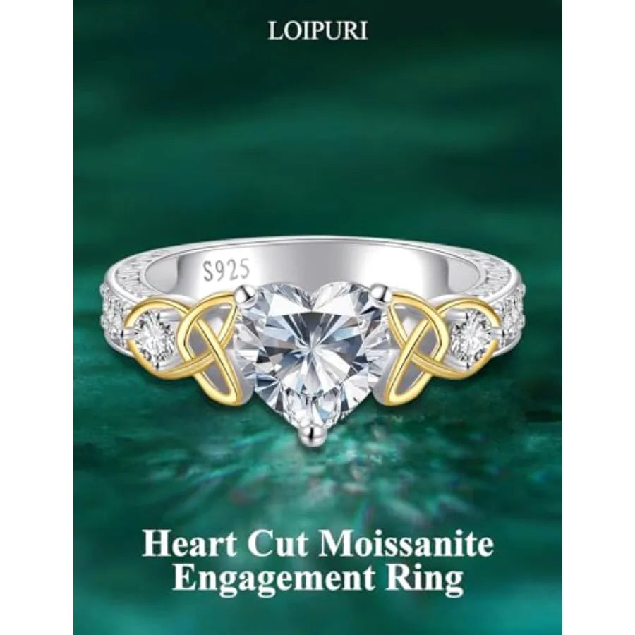 Moissanite Promise Ring For Her Heart Shaped Celtic Knot 2CT