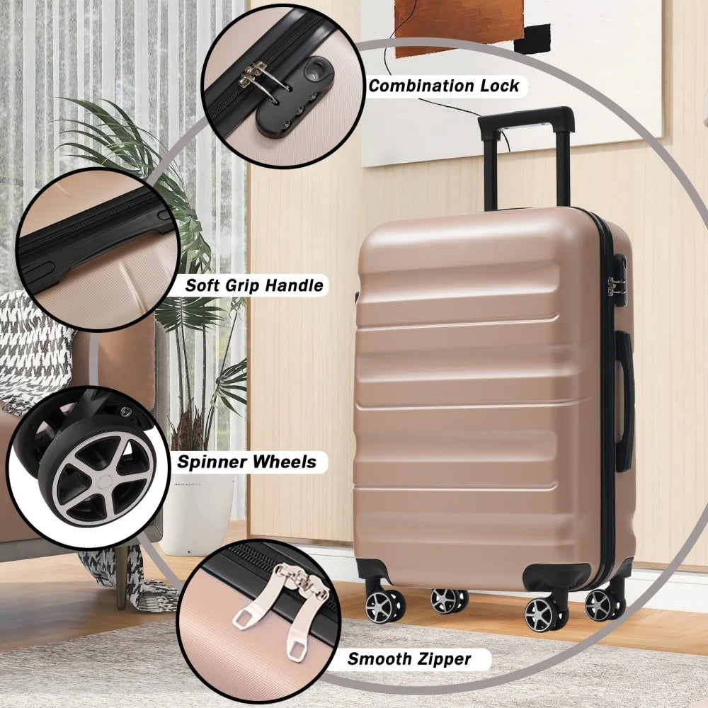 Hardshell ABS Luggage Set With Spinner Wheels Durable Travel Cases