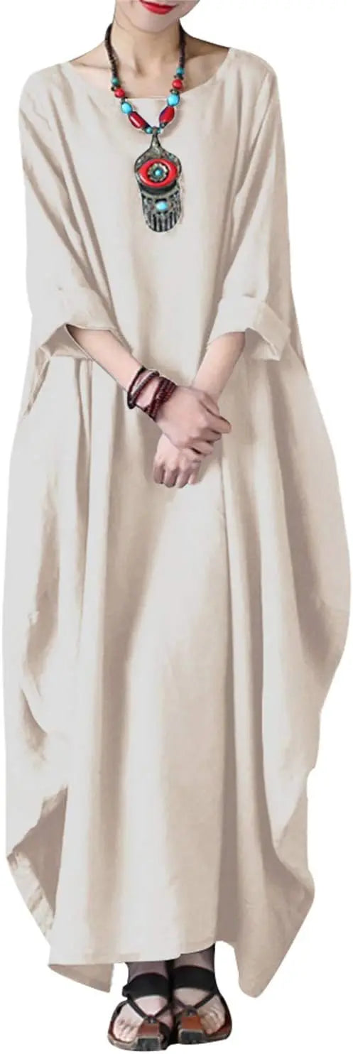 Cotton Caftan Maxi Dress Loose Fit For Autumn Casual