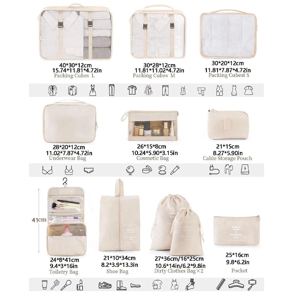Travel Organizer Packing Cubes Set 7 To 11 Pcs Polyester Bags