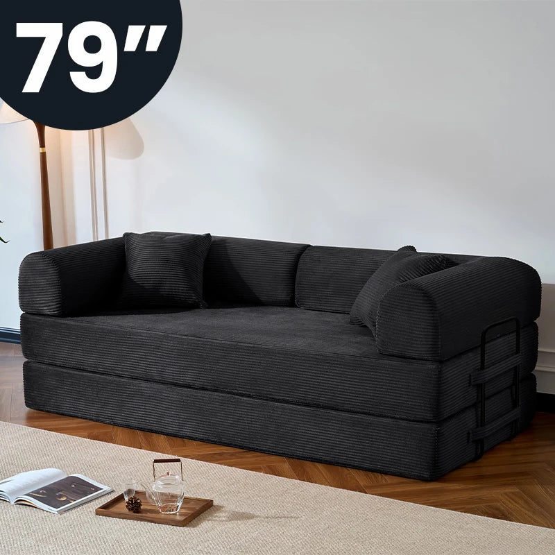 Corduroy Upholstered Folding Convertible Sofa Bed Loveseat Sleeper