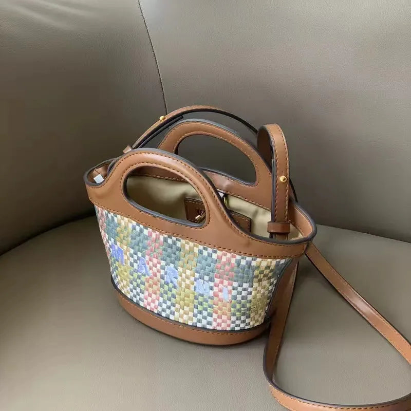 Elegant Mini Tote Bag With Leather Edges And Cutout Handle
