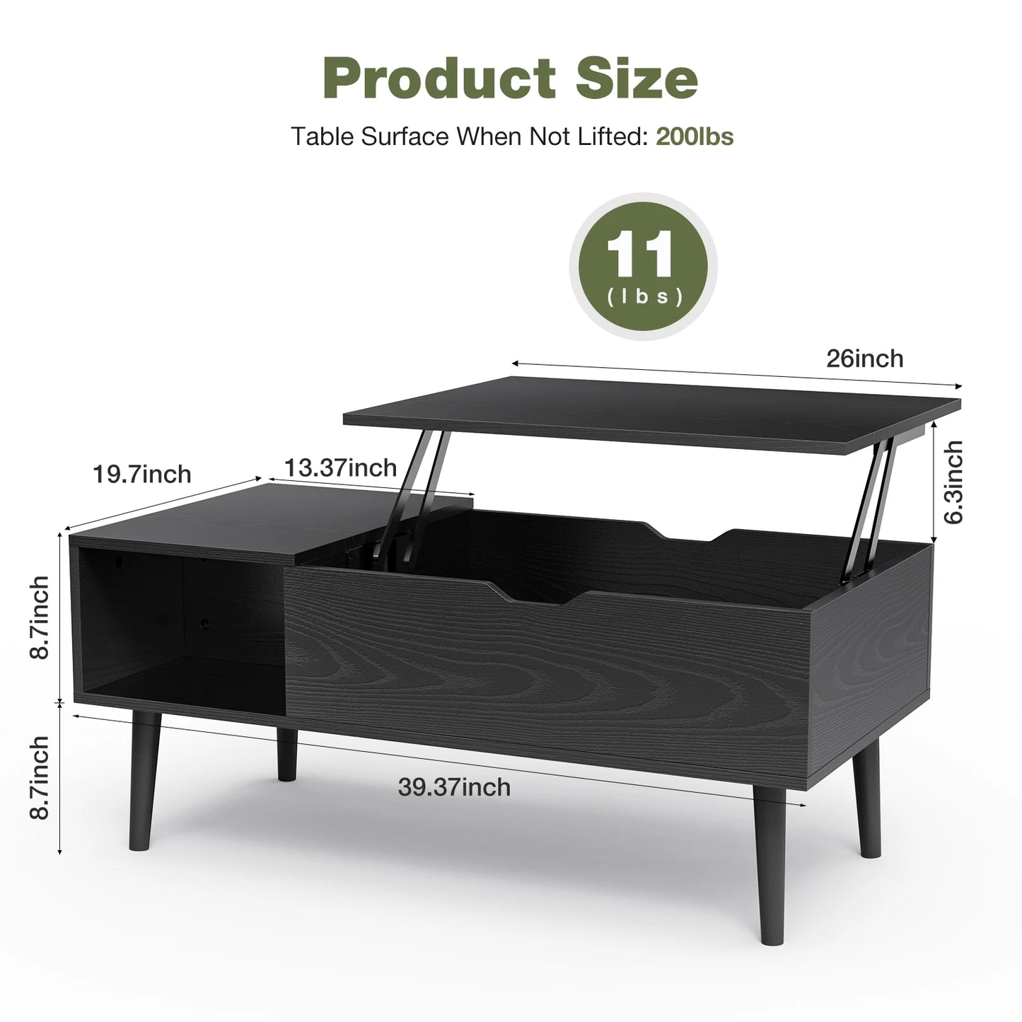 JHK Lift Top Coffee Table With Storage And Lift Mechanism
