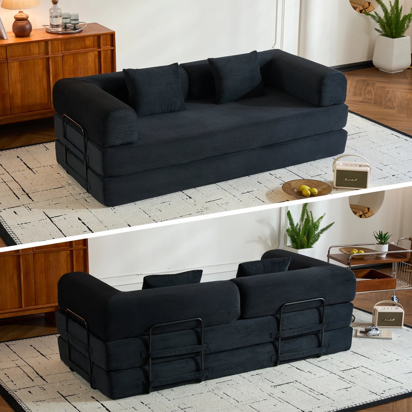 THOLASIS Folding Convertible Sofa Bed Corduroy Futon for Small Spaces