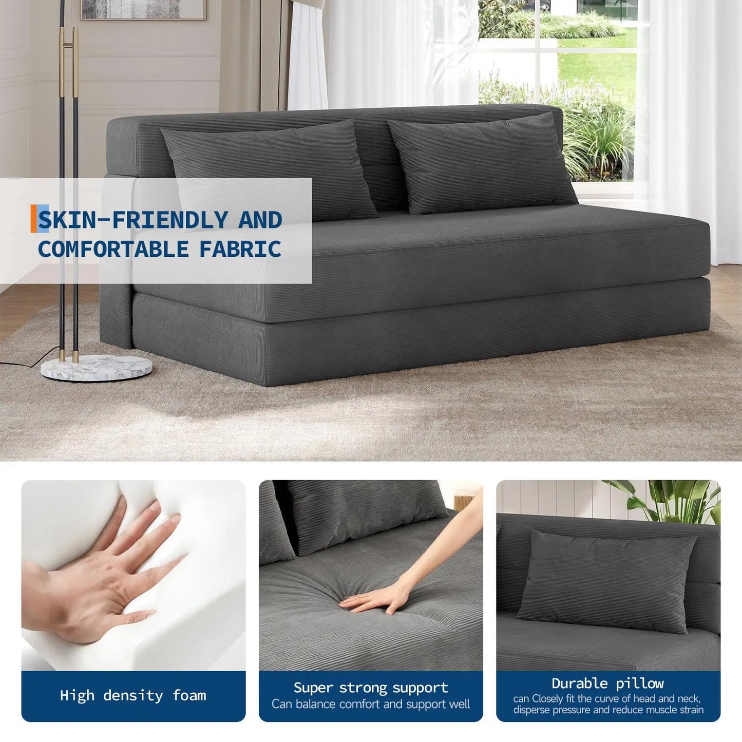 HobbyLane 4 In 1 Folding Sofa Bed Couch With Pillow Loveseat