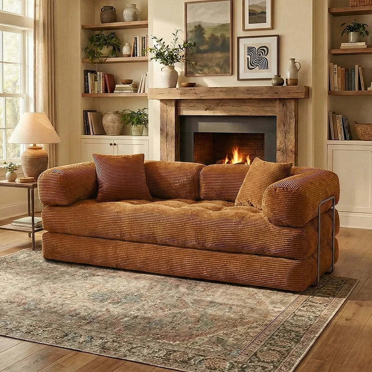 YQzyphyna 4-In-1 Folding Corduroy Futon Sofa Bed Loveseat