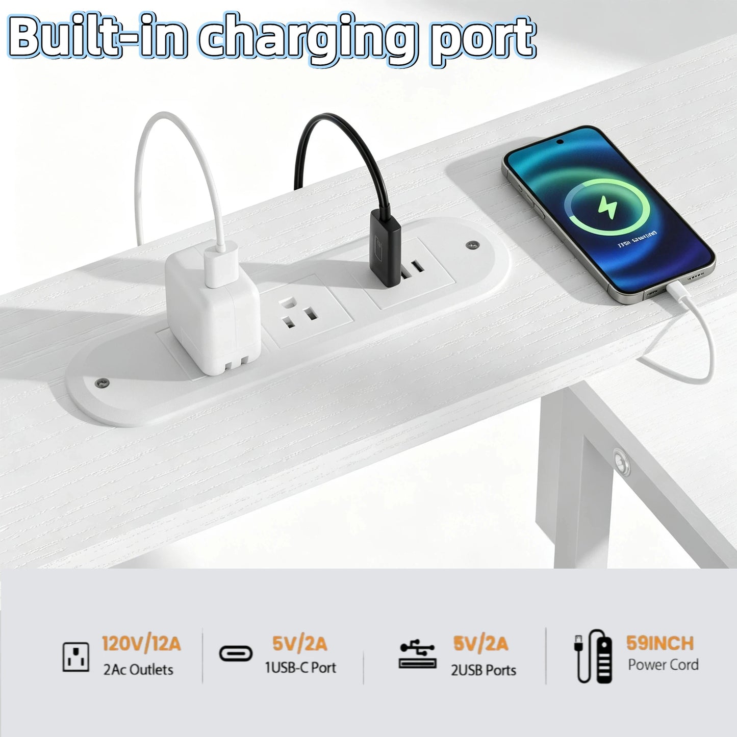 NEBMAAX Ergonomic Gaming Desk With Monitor Stand And Charging Station