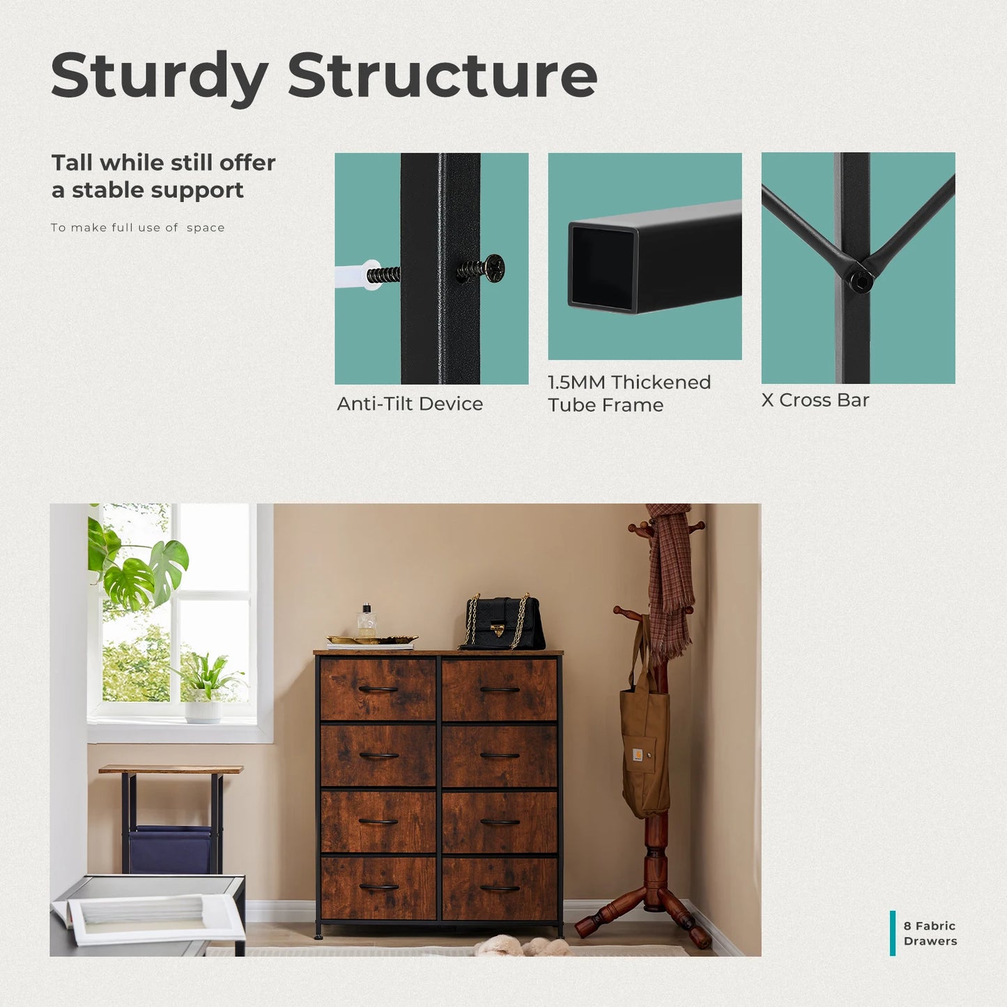 MCQ 8 Drawer Living Room Storage Cabinet Organizer