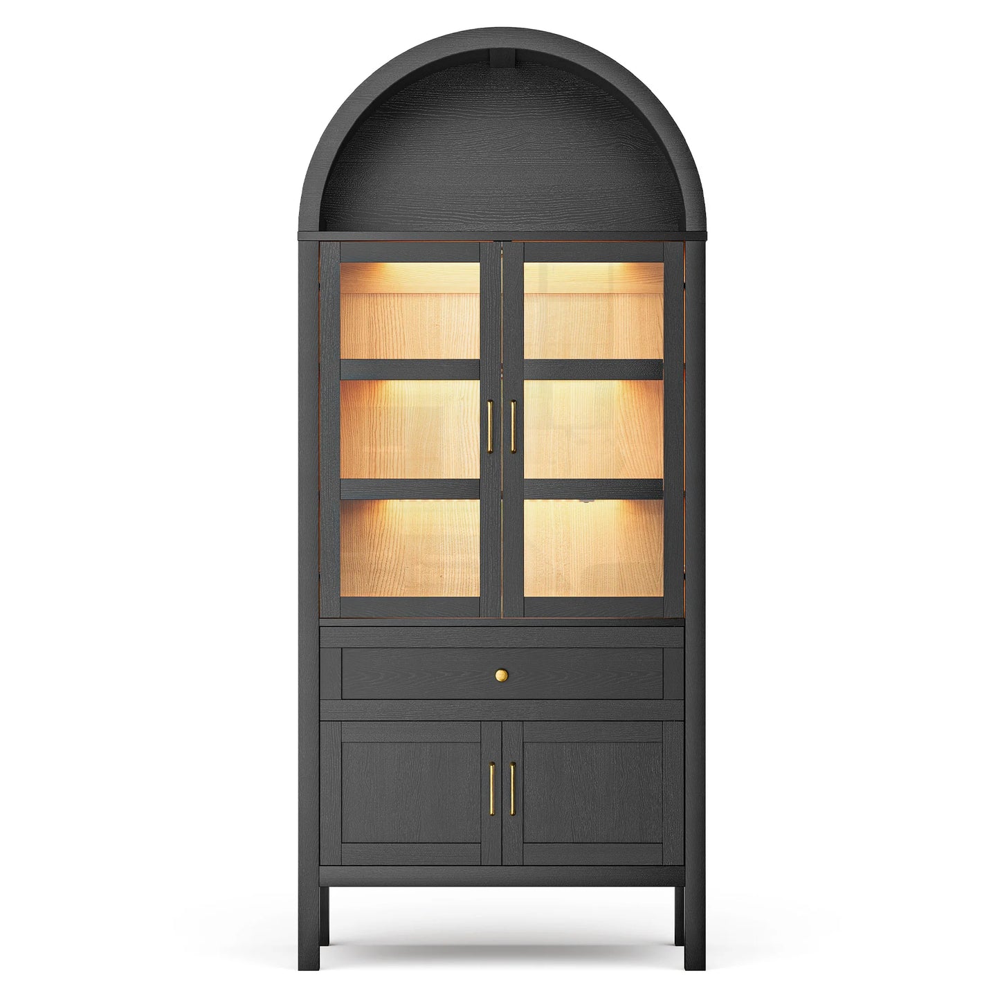 Cottinch Arched Wood Storage Cabinet With Dimmable LEDs And Adjustable Shelves