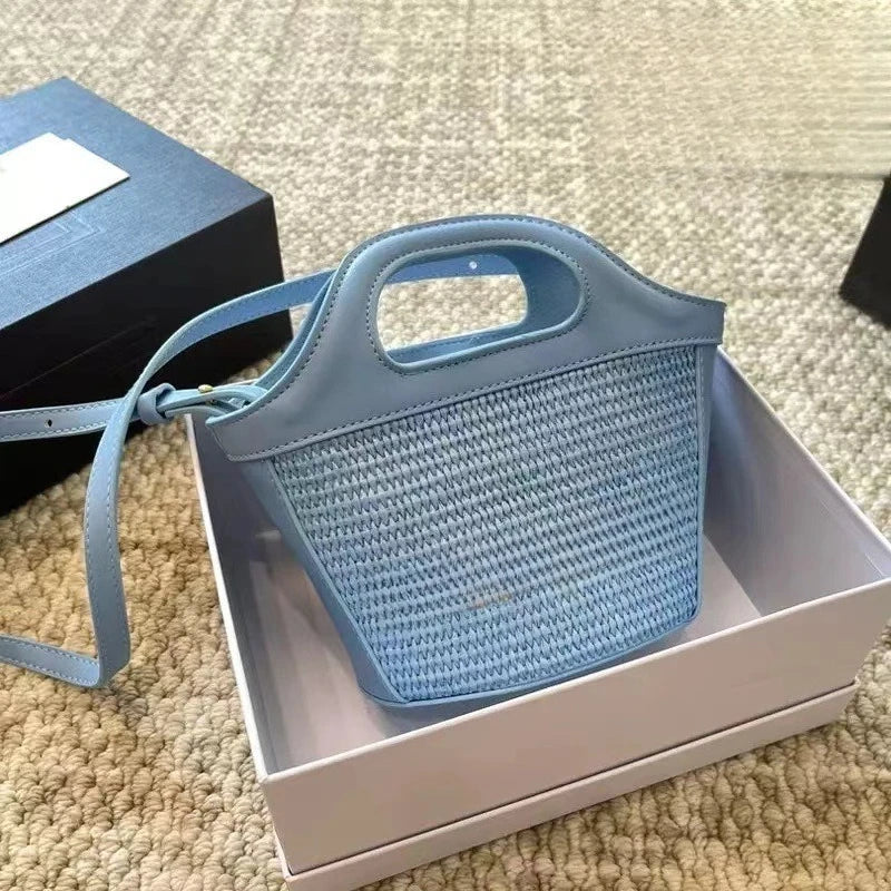 Elegant Mini Tote Bag With Leather Edges And Cutout Handle