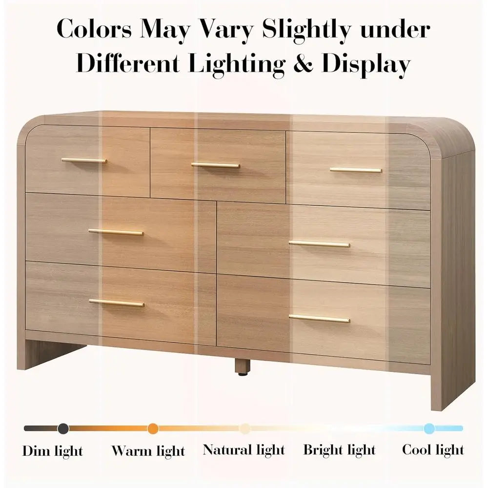 Curved Seven Drawer Storage Cabinet and TV Stand Living Room
